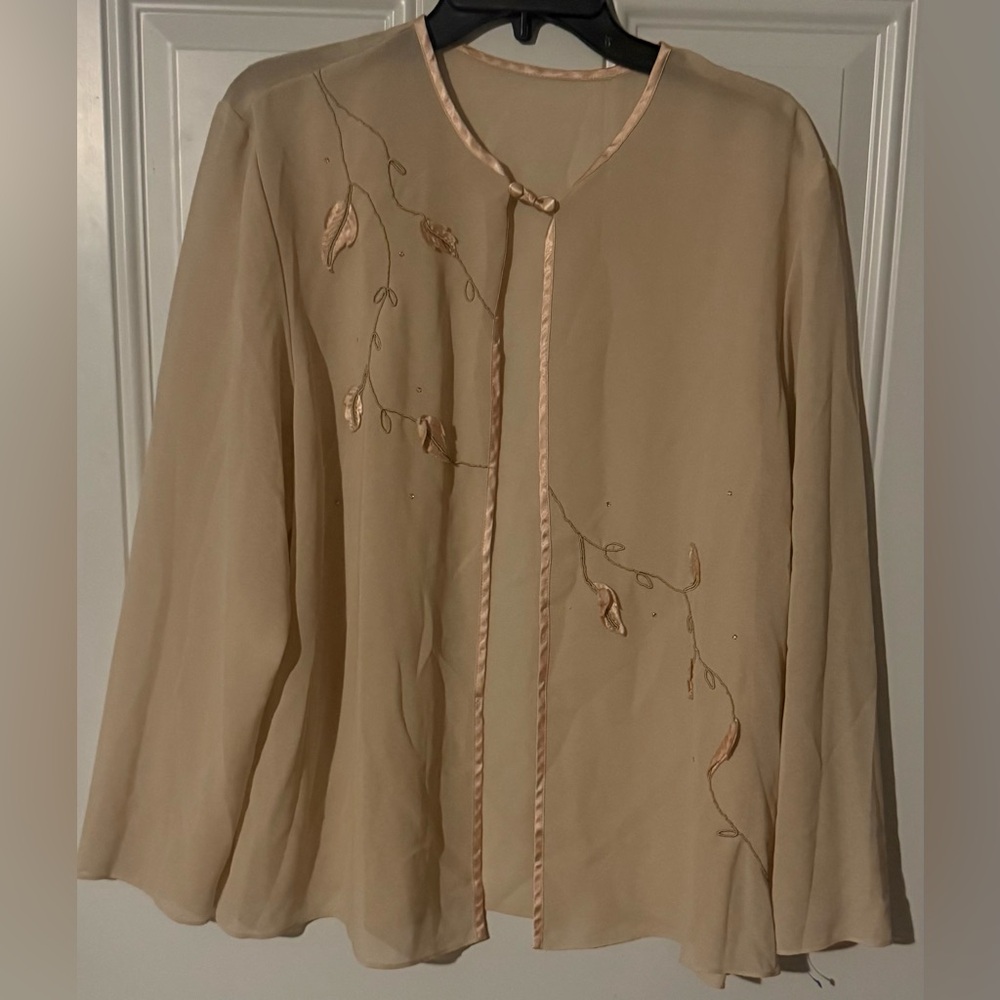 Elegant Beige Embroidered Women's Top